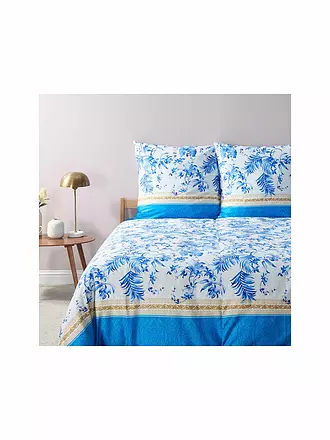 BASSETTI | Satin Bettwäsche IBISCUS 70x90cm/140x200cm Weiss/Blau | 